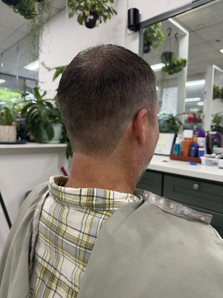 Men's softly blended taper haircut at Dimension Hair Salon in Bothell